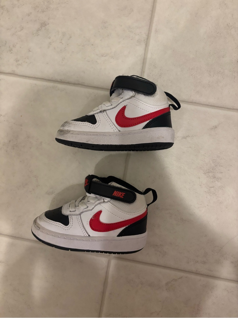 Nike Kids White Black Red High-Top Sneakers with Hook-and-Loop Strap